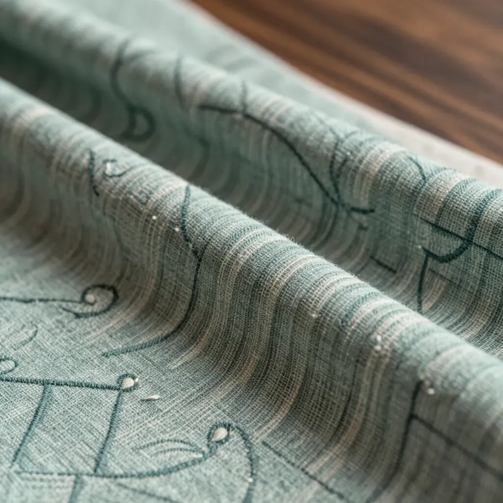 Close-up of a patterned green fabric